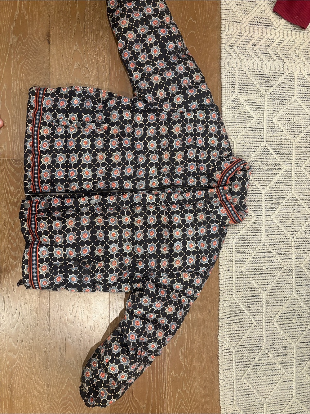 Found Floral zip and button up puffer